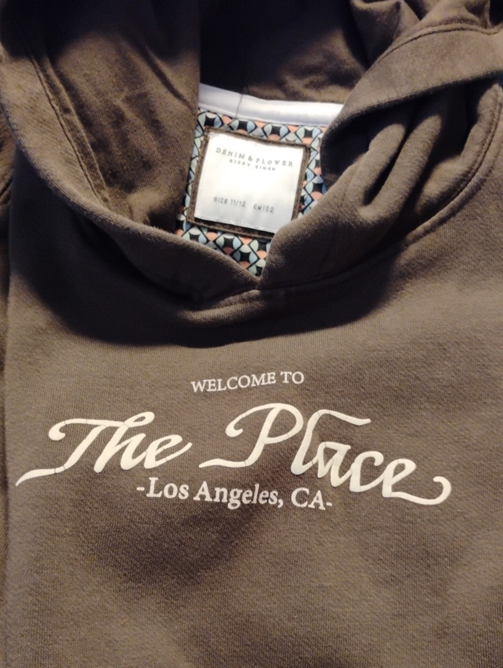 Denim & Flower Boy's Crewneck Sweater in Brown with White 'The Place' Graphic